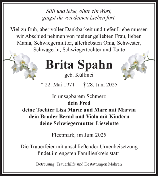 Traueranzeige von Brita Spahn von Volksstimme Altmark West
