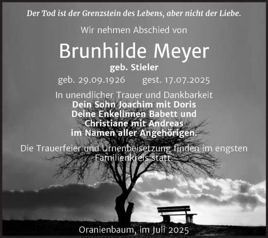 Traueranzeige von Brunhilde Meyer von Trauerkombi Wittenberg