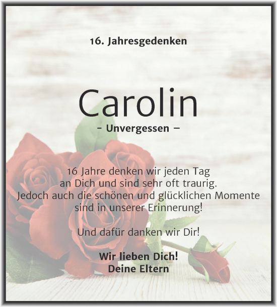 Traueranzeige von Carolin  von Trauerkombi Köthen