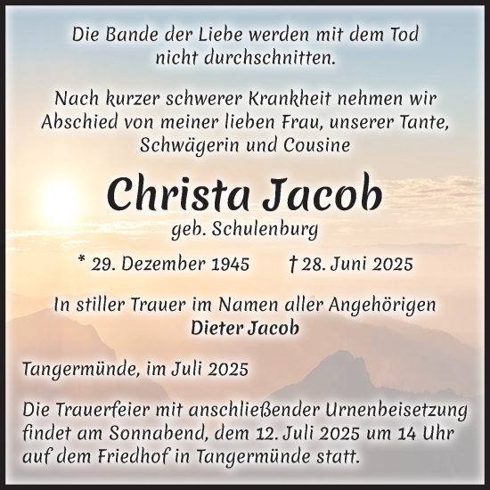 Traueranzeige von Christa Jacob von Volksstimme Altmark Ost
