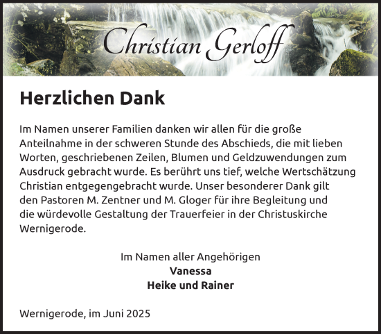 Traueranzeige von Christian Gerloff von Volksstimme Halberstadt