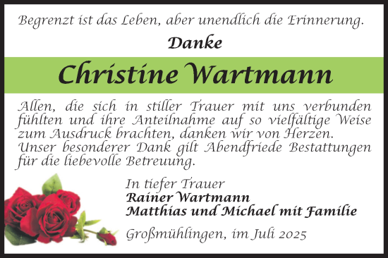 Traueranzeige von Christine Wartmann von Volksstimme Schönebeck