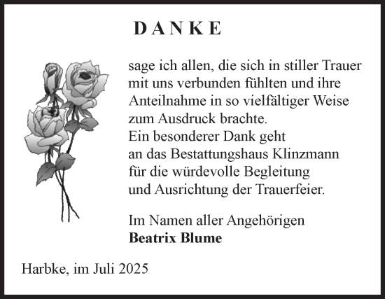 Traueranzeige von DANKE  von Volksstimme Oschersleben/Wanzleben