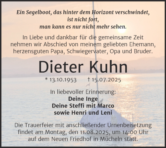 Traueranzeige von Dieter Kuhn von Trauerkombi Merseburg