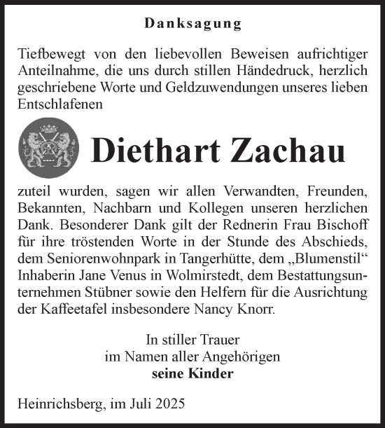 Traueranzeige von Diethart Zachau von Volksstimme Haldensleben/Wolmirstedt