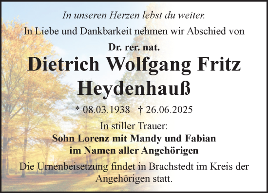 Traueranzeige von Dietrich Wolfgang Fritz Heydenhauß von Mitteldeutsche Zeitung Halle/Saalkreis