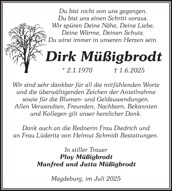 Traueranzeige von Dirk Müßigbrodt von Volksstimme Magdeburg