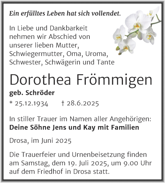 Traueranzeige von Dorothea Frömmigen von Trauerkombi Köthen