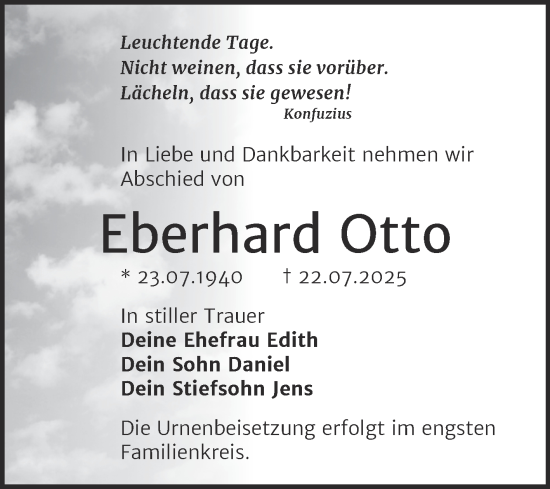 Traueranzeige von Eberhard Otto von Trauerkombi Bitterfeld