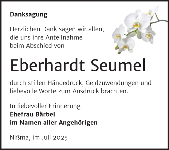 Traueranzeige von Eberhardt Seumel von Trauerkombi Zeitz