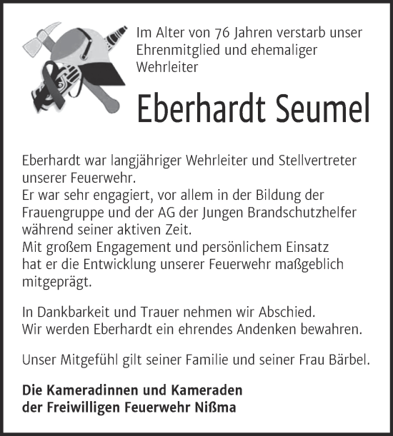 Traueranzeige von Eberhardt Seumel von Trauerkombi Zeitz