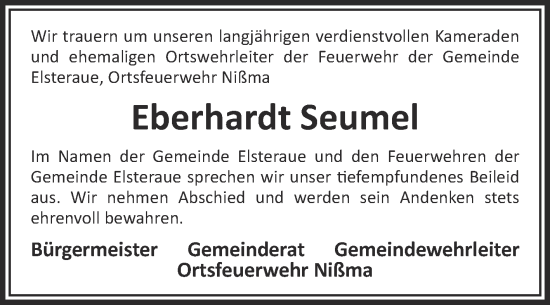 Traueranzeige von Eberhardt Seumel von Super Sonntag Zeitz