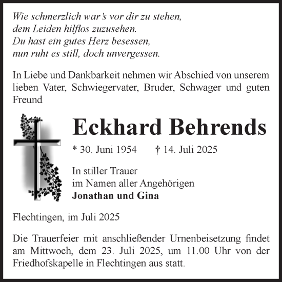 Traueranzeige von Eckhard Behrends von Volksstimme Haldensleben/Wolmirstedt