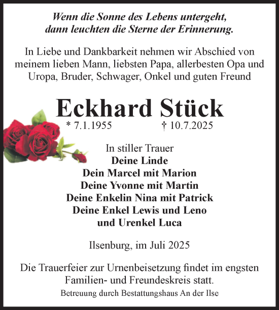 Traueranzeige von Eckhard Stück von Volksstimme Wernigerode