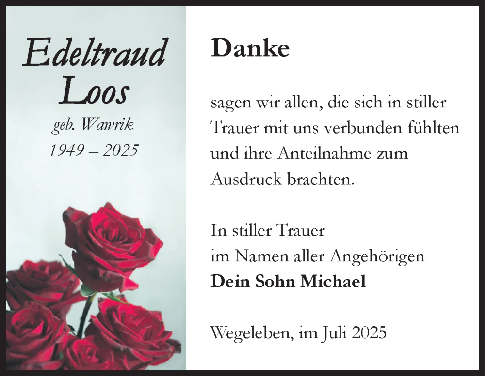  Traueranzeige für Edeltraud Loos vom 19.07.2025 aus Volksstimme Halberstadt