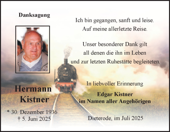 Traueranzeige von Edgar Kistner von Mitteldeutsche Zeitung Sangerhausen