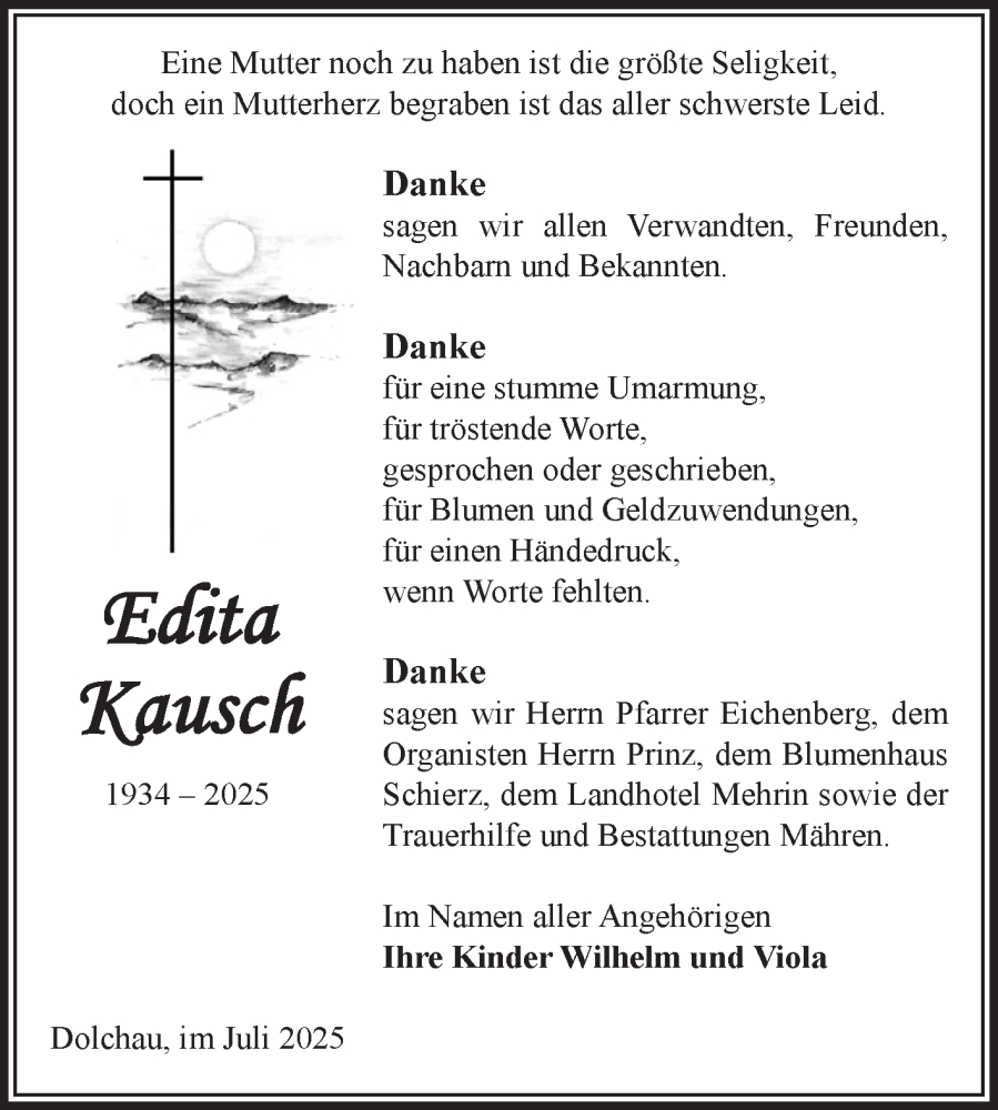  Traueranzeige für Edita Kausch vom 19.07.2025 aus Volksstimme Altmark West