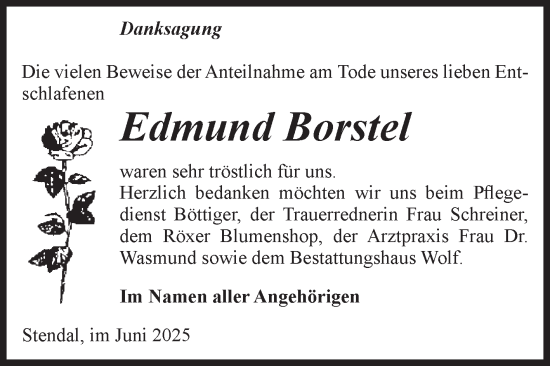 Traueranzeige von Edmund Borstel von Volksstimme Altmark Ost