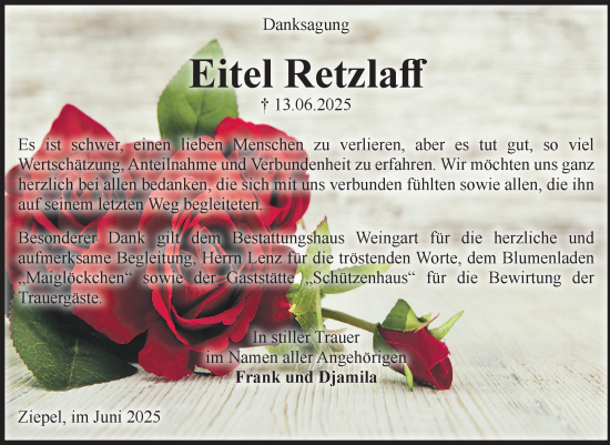 Traueranzeige von Eitel Retzlaff von Volksstimme Altmark West