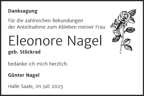 Traueranzeige von Eleonore Nagel von Mitteldeutsche Zeitung Halle/Saalkreis