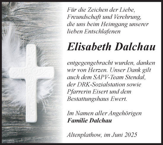 Traueranzeige von Elisabeth Dalchau von Volksstimme Burg/Genthin
