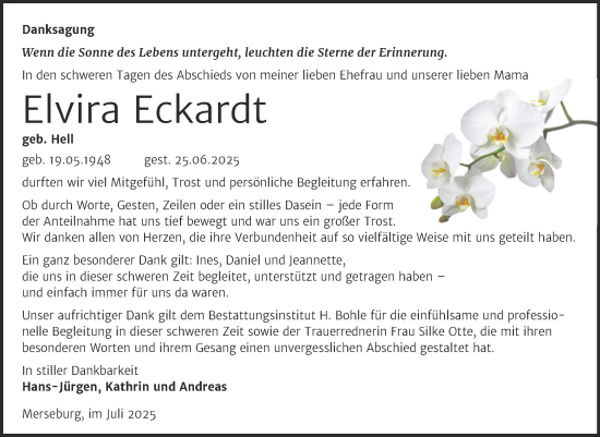 Traueranzeige von Elvira Eckardt von Trauerkombi Merseburg