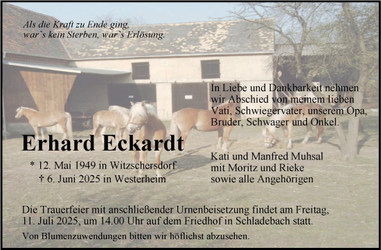 Traueranzeige von Erhard Eckardt von Mitteldeutsche Zeitung Merseburg/Querfurt