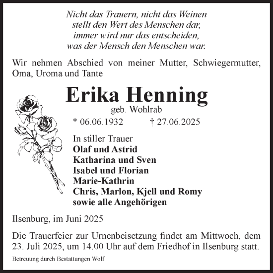 Traueranzeige von Erika Henning von Mitteldeutsche Zeitung Bernburg