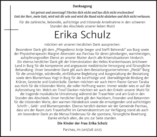 Traueranzeige von Erika Schulz 