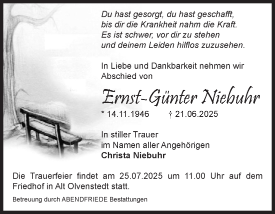 Traueranzeige von Ernst-Günter Niebuhr von Volksstimme Magdeburg