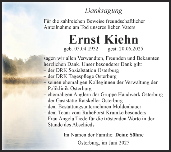 Traueranzeige von Ernst Kiehn von Volksstimme Altmark Ost