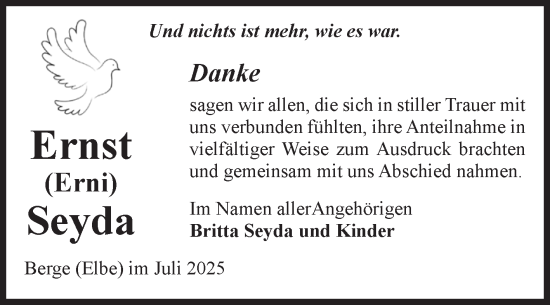 Traueranzeige von Ernst Seyda von Volksstimme Altmark Ost