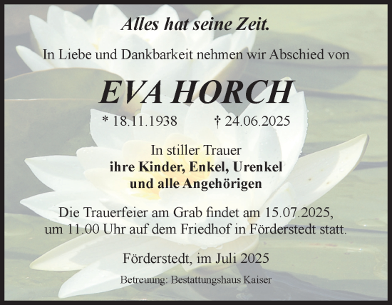Traueranzeige von Eva Horch von Volksstimme Staßfurt