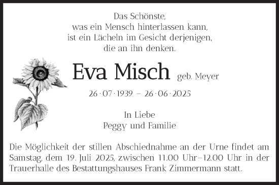 Traueranzeige von Eva Misch von Volksstimme Zerbst