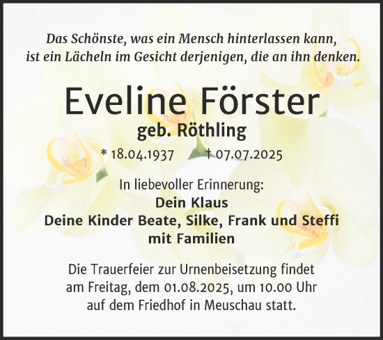 Traueranzeige von Eveline Förster von Trauerkombi Merseburg