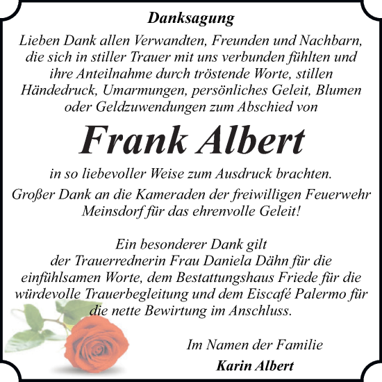 Traueranzeige von Frank Albert von Trauerkombi Dessau