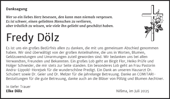 Traueranzeige von Fredy Dölz von Trauerkombi Zeitz
