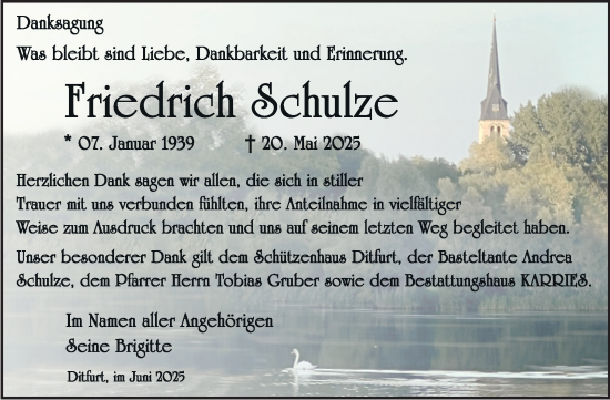 Traueranzeige von Friedrich Schulze von Trauerkombi Quedlinburg