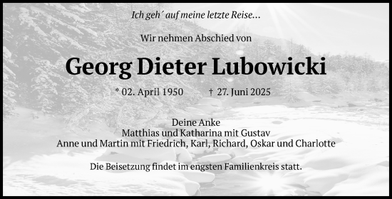 Traueranzeige von Georg Dieter Lubowicki von Volksstimme Wernigerode