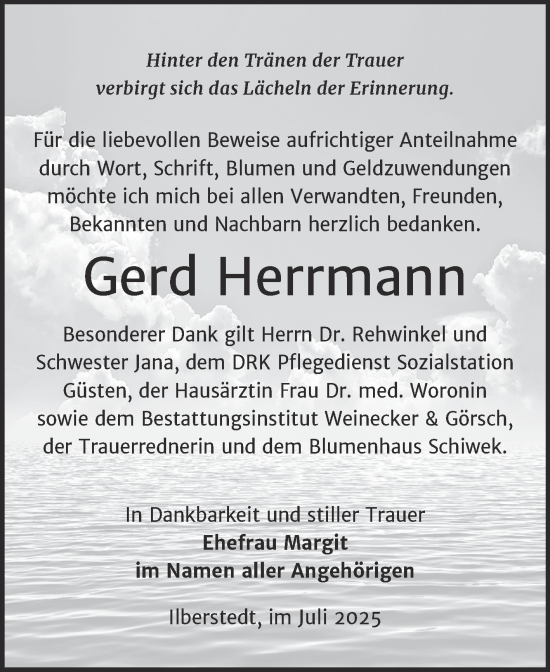 Traueranzeige von Gerd Herrmann von Trauerkombi Bernburg