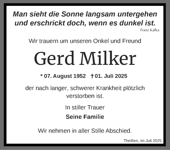 Traueranzeige von Gerd Milker von Trauerkombi Zeitz