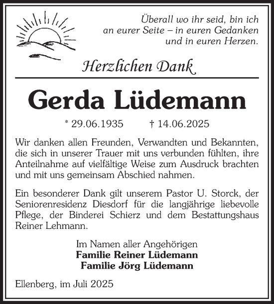 Traueranzeige von Gerda Lüdemann von Volksstimme Altmark West