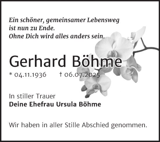 Traueranzeige von Gerhard Böhme von Trauerkombi Weißenfels
