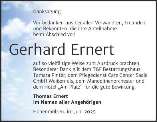 Traueranzeige von Gerhard Ernert von Trauerkombi Weißenfels