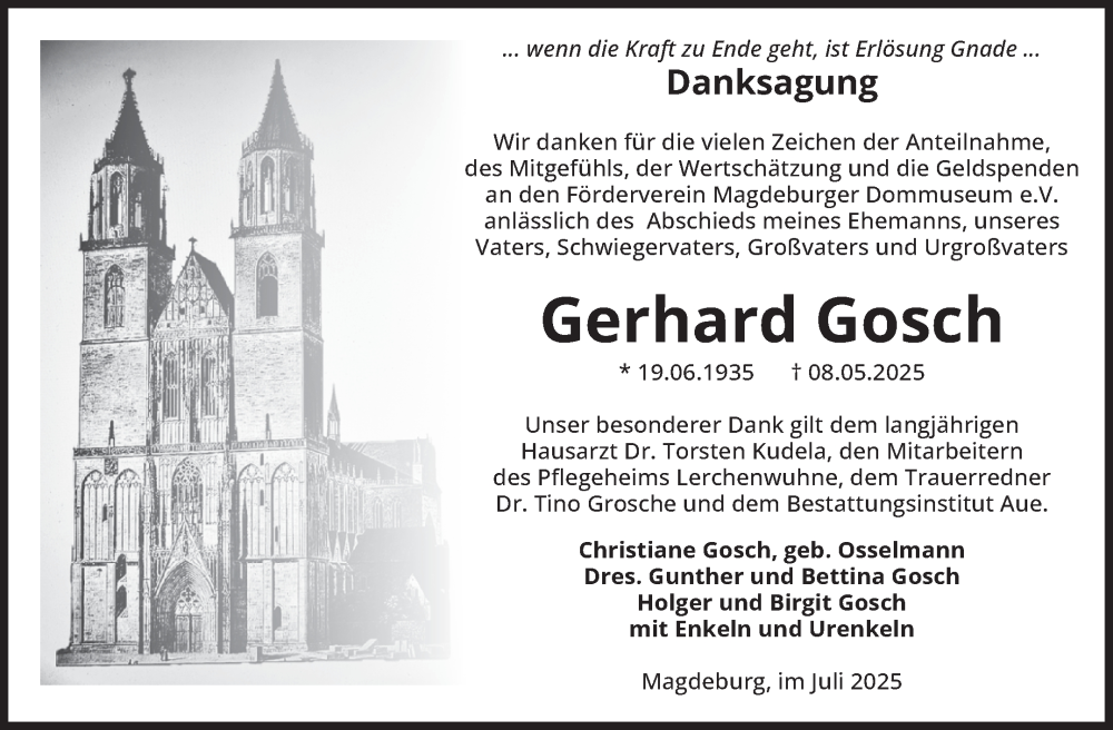  Traueranzeige für Gerhard Gosch vom 12.07.2025 aus Volksstimme Magdeburg