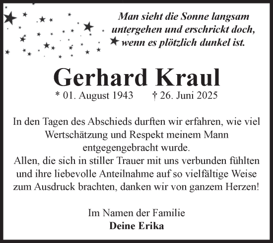 Traueranzeige von Gerhard Kraul von Volksstimme Haldensleben/Wolmirstedt