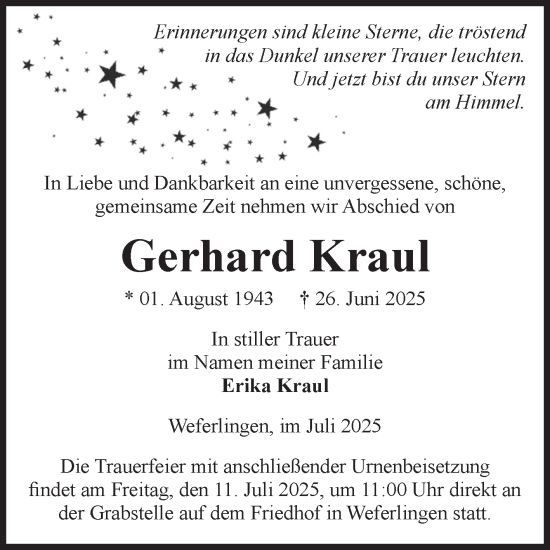 Traueranzeige von Gerhard Kraul von Volksstimme Haldensleben/Wolmirstedt