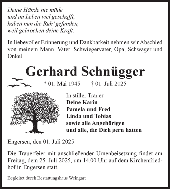 Traueranzeige von Gerhard Schnügger von Volksstimme Altmark West