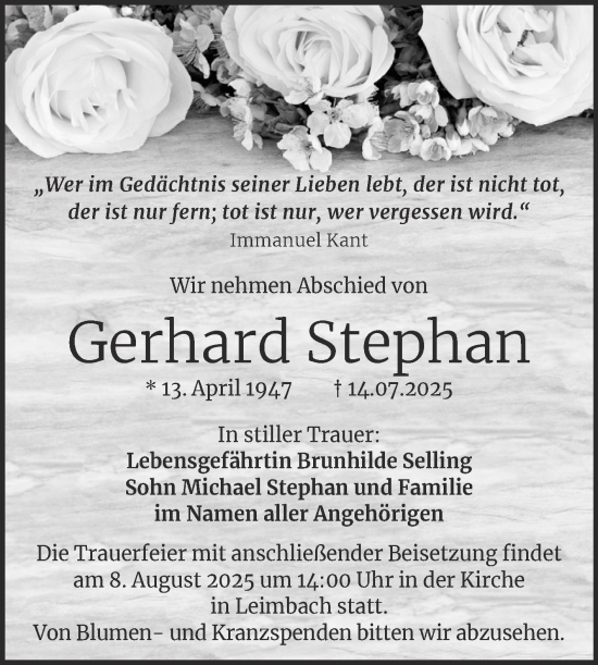 Traueranzeige von Gerhard Stephan von Trauerkombi Merseburg