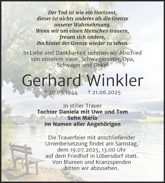Traueranzeige von Gerhard Winkler von Trauerkombi Köthen